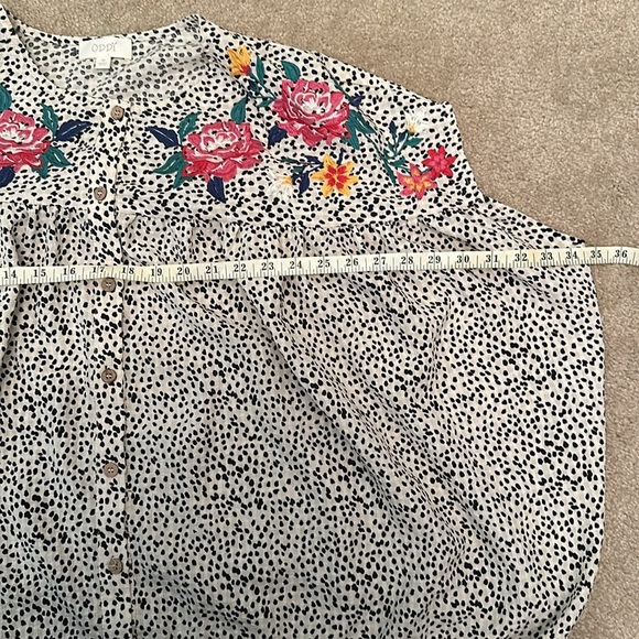 Oddy Women’s Black Spotted Button Down Oversized Blouse Floral Embroidery Medium - Picture 5 of 8